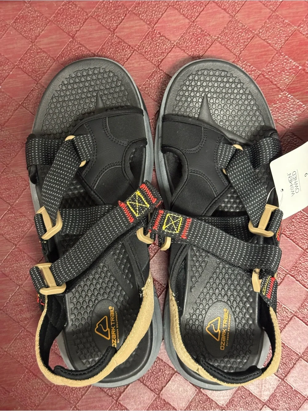 Ozark Trail Men’s Black-Tan Outdoor Sport Sandals Size 9 Cross Strap Adjustable